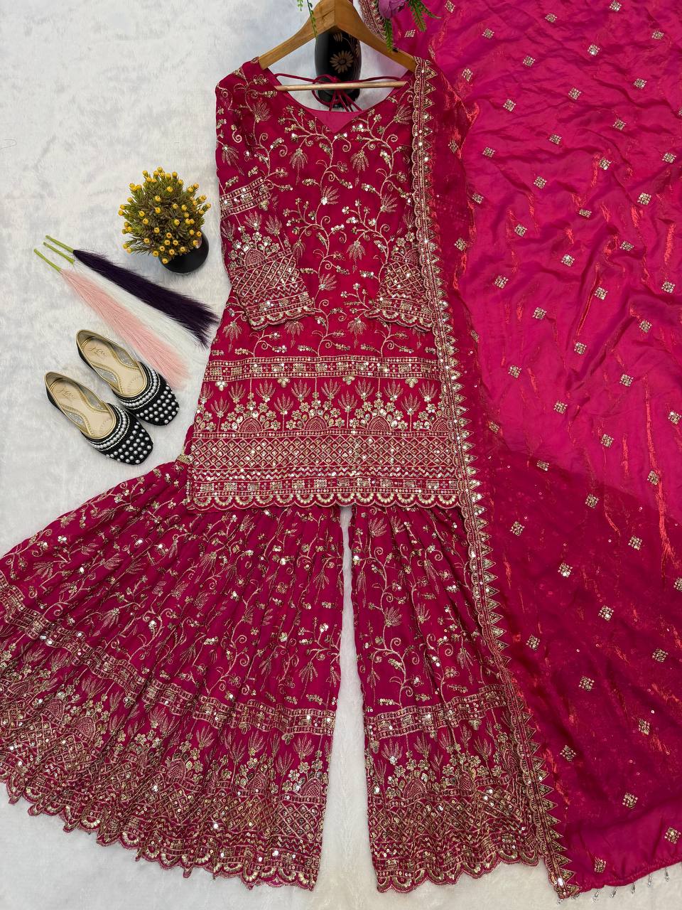 Terracotta Orange Couture Sharara Set - Festive Wear